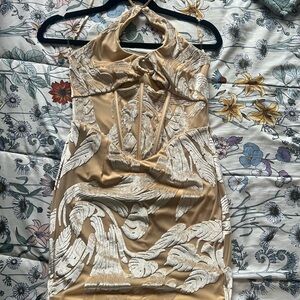 Elegant Cream and Tan Dress